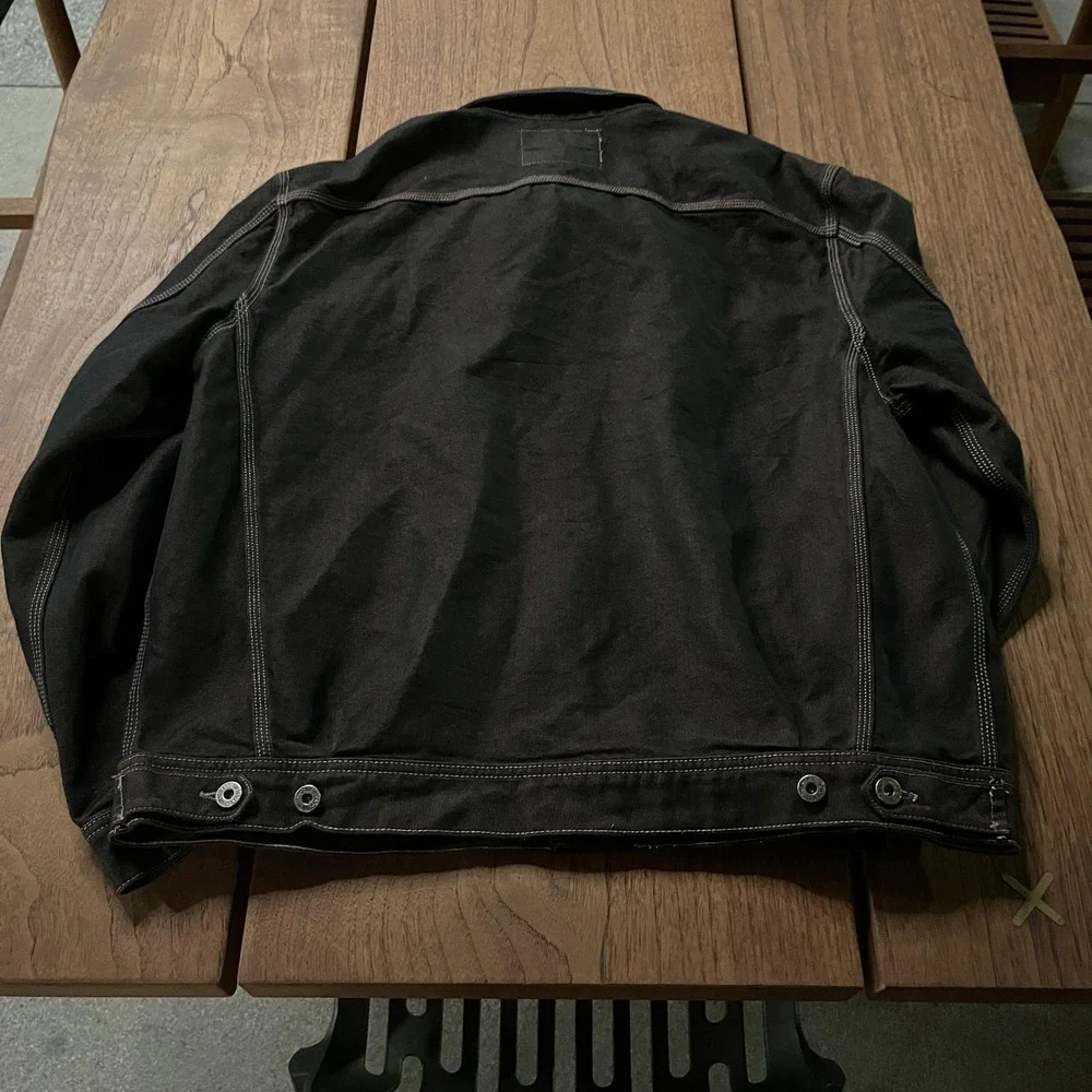 Vintage Guess Jeans Jacket Men's XL Black Denim Trucker Made USA 90s Y2K